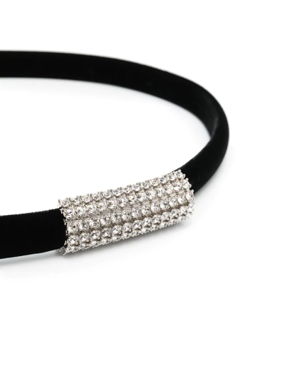 Shop Saint Laurent Crystal-embellished Velvet Belt In Black