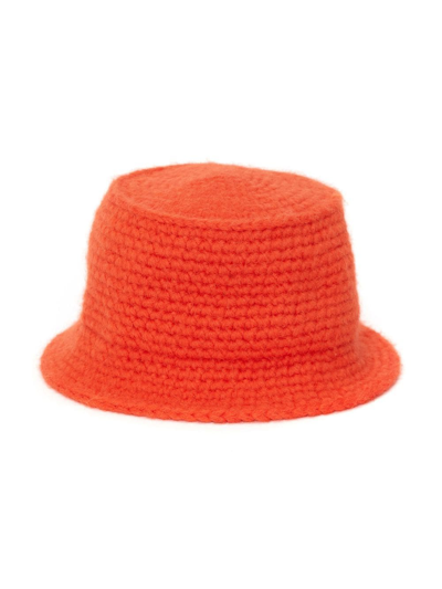 Shop Jw Anderson Logo-patch Knitted Bucket Hat In Orange