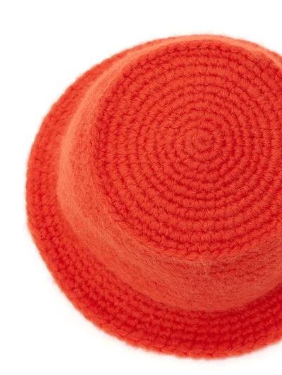 Shop Jw Anderson Logo-patch Knitted Bucket Hat In Orange