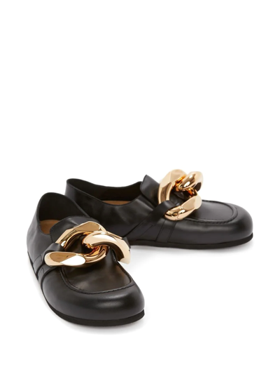 Jw Anderson Flat Chain Step-in Heel Leather Loafers In Black