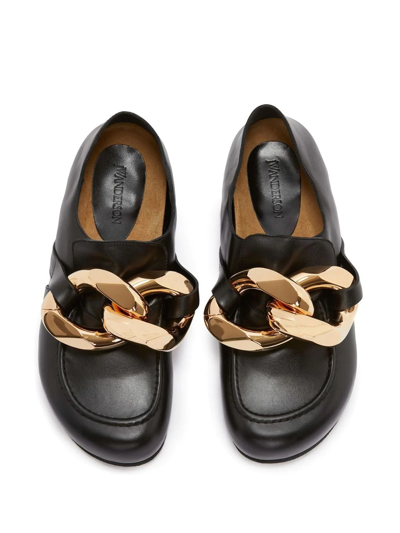 Jw Anderson Flat Chain Step-in Heel Leather Loafers In Black