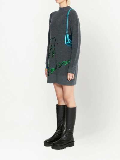Shop Jw Anderson Sequins-logo Knitted Minidress In Grey
