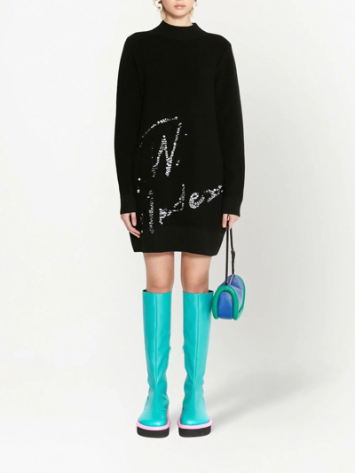 Shop Jw Anderson Sequins-logo Knitted Minidress In Black