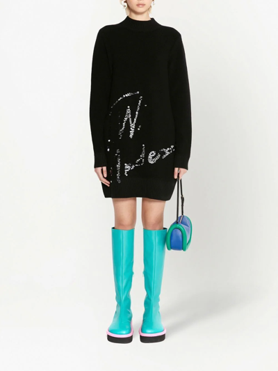Jw Anderson Long Sleeve Sequins Logo Mini Dress In Black