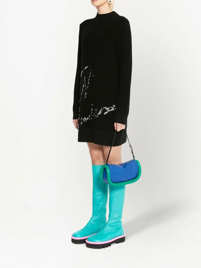 Jw Anderson Long Sleeve Sequins Logo Mini Dress In Black