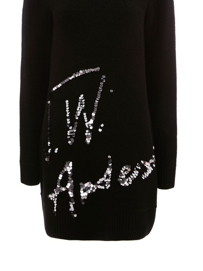 Jw Anderson Long Sleeve Sequins Logo Mini Dress In Black