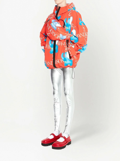 Jw Anderson Elephant Print Shell Hooded Jacket In Red