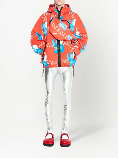 Jw Anderson Elephant Print Shell Hooded Jacket In Red