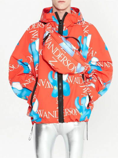 Jw Anderson Elephant Print Shell Hooded Jacket In Red