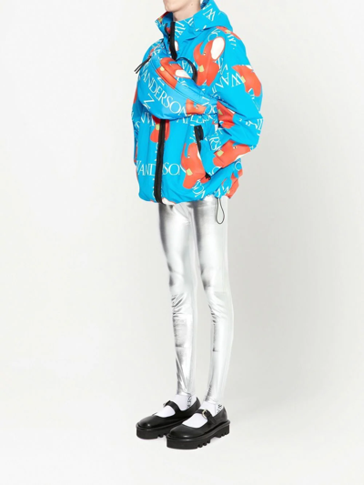 Jw Anderson All Over Logo Print Nylon Zip Jacket In Blue