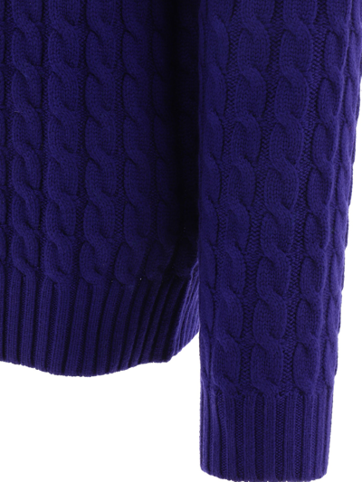 Shop Jw Anderson "henley" Cable-knit Sweater In Blue