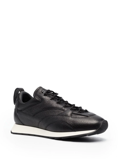 Shop Giorgio Armani Panelled Lace-up Leather Sneakers In Black