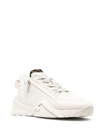 Shop Fendi Flow Leather Low-top Sneakers In Neutrals