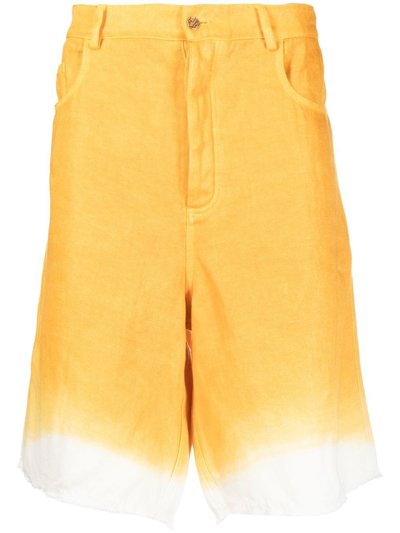 Shop Nick Fouquet Two-tone Knee-length Linen Shorts In Yellow