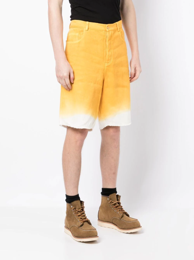 Shop Nick Fouquet Two-tone Knee-length Linen Shorts In Yellow