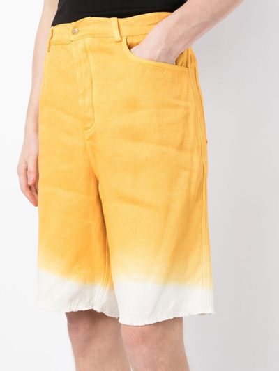 Nick Fouquet Two-tone Knee-length Linen Shorts In Yellow
