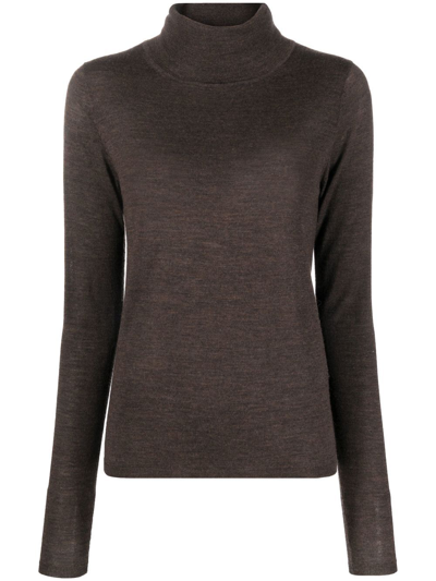 Shop Totême High-neck Long-sleeve Wool Top In Brown