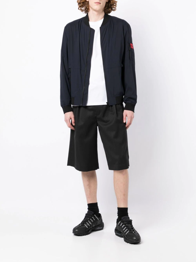 Hugo Boss Navy Logo Stretch-shell Bomber Jacket In Blue