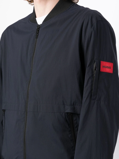 Hugo Boss Navy Logo Stretch-shell Bomber Jacket In Blue