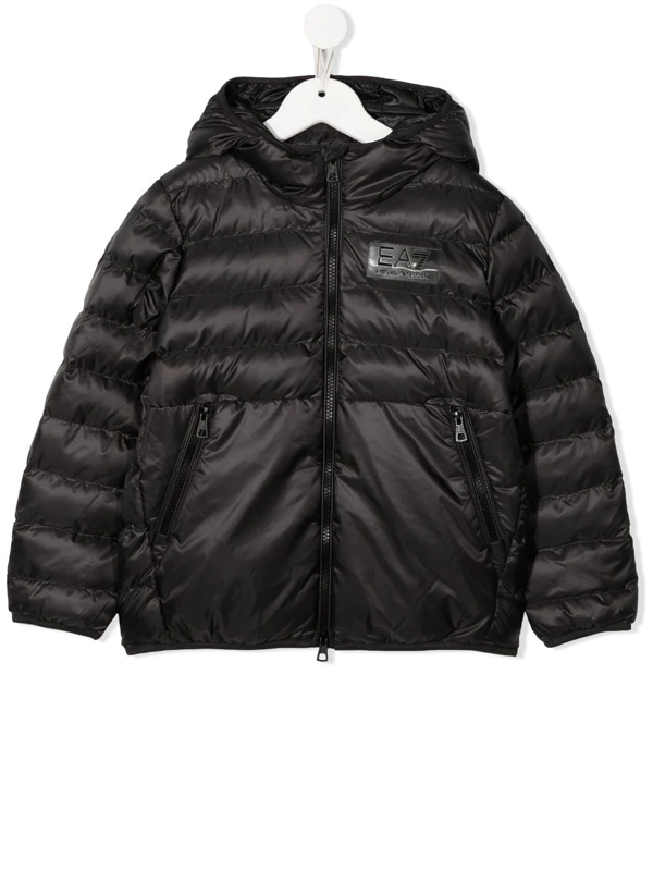 Emporio Armani logo-patch padded coat - Black