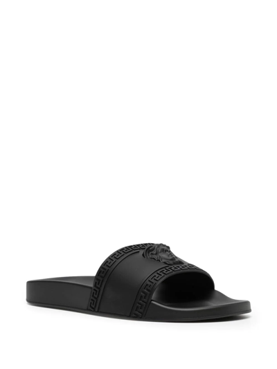 Versace Medusa Head Motif Slides In Black