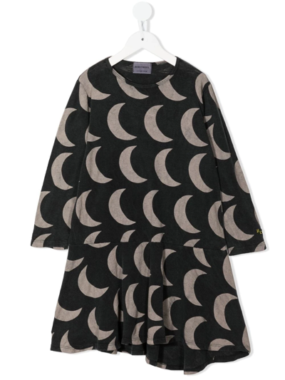 Shop Bobo Choses Crescent-print Long-sleeved Dress In Black
