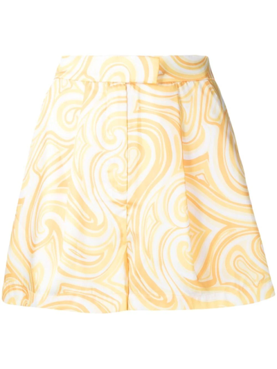 Shop Ronny Kobo Swirl-print High-waist Shorts In Yellow