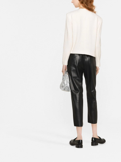 Shop Pinko Cropped Straight-leg Leather Trousers In Black