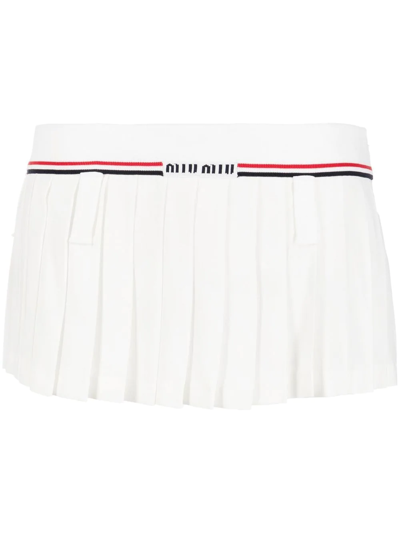 Miu Miu Intarsia-logo Pleated Skirt In White