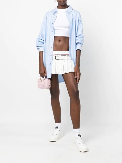 Miu Miu Intarsia-logo Pleated Skirt In White
