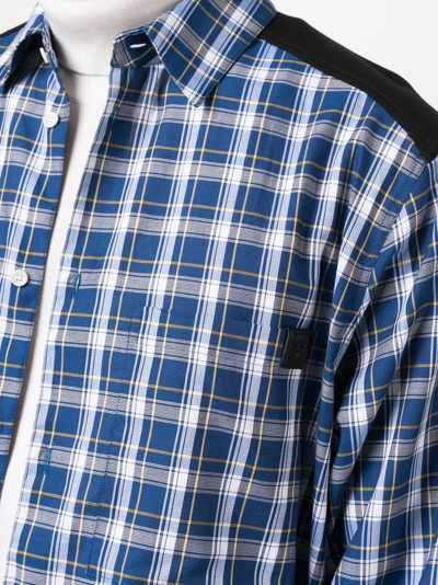 Shop Loewe Fleece Back Checked Long-sleeve Shirt In Blue