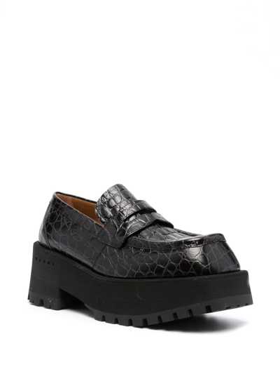 Shop Marni Crocodille-effect Chunky Loafers In Black