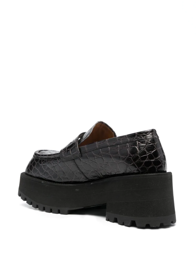 Shop Marni Crocodille-effect Chunky Loafers In Black