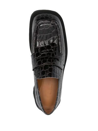 Shop Marni Crocodille-effect Chunky Loafers In Black