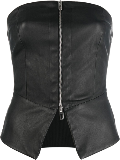 Shop Drome Zip-up Leather Bandeau Top In Black