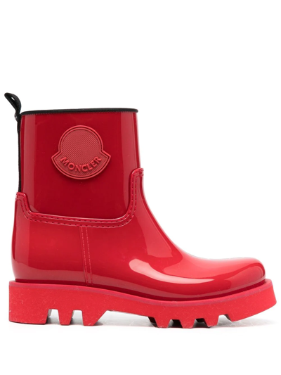 Moncler Logo-patch Ankle Boots In Red