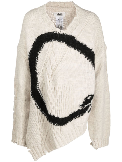 Shop Mm6 Maison Margiela Intarsia Circle Cable-knit Jumper In White