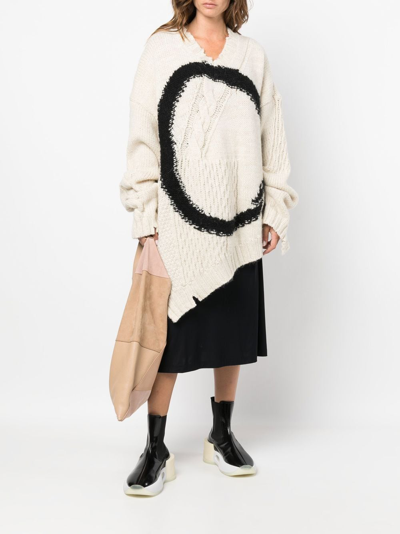 Shop Mm6 Maison Margiela Intarsia Circle Cable-knit Jumper In White