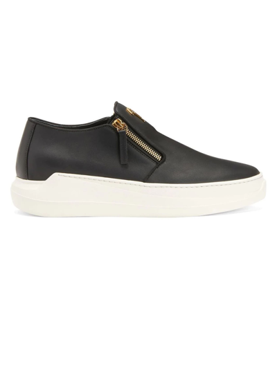 Shop Giuseppe Zanotti Black Leather Slip-ons In Nero