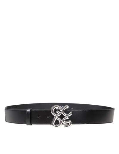 Shop Gcds Leather Belt With Logo Buckle In Black
