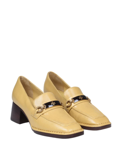 Shop Tory Burch Perrine Leather Loafer With Logo Clamp In Senape