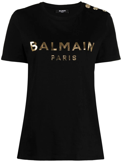 Shop Balmain Black Cotton T-shirt In Nero