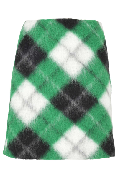 Shop Opening Ceremony Long Hair Check Mini Skirt In Emerald