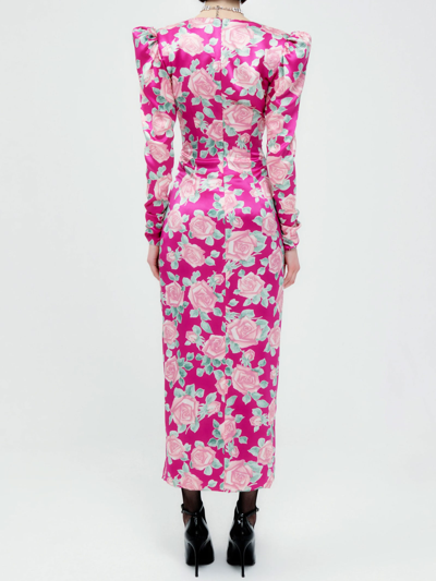 Shop Alessandra Rich Silk Draped Dress In Fuxia