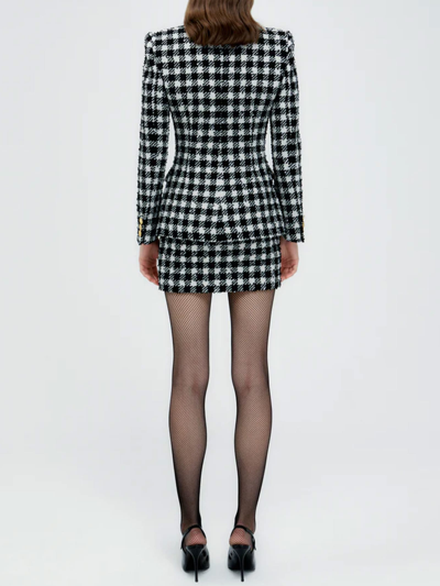 Shop Alessandra Rich Vichy Tweed Mini Skirt In Black/white