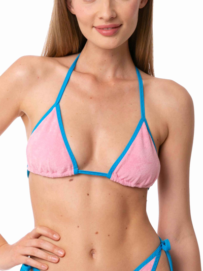 Shop Mc2 Saint Barth Woman Pink Terry Triangle Top Swimsuit