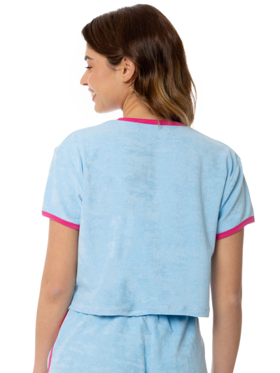 Shop Mc2 Saint Barth Woman Cropped T-shirt With Piping In Blue