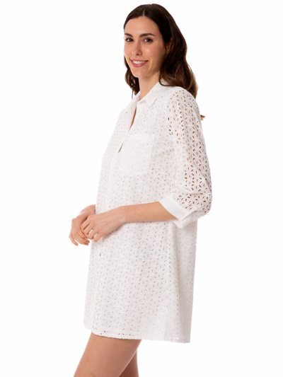 Mc2 Saint Barth White Woman Long Shirt With Embrodery In White