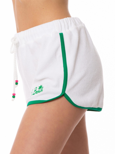 Shop Mc2 Saint Barth Terry Cotton Short Pants With Piping In White