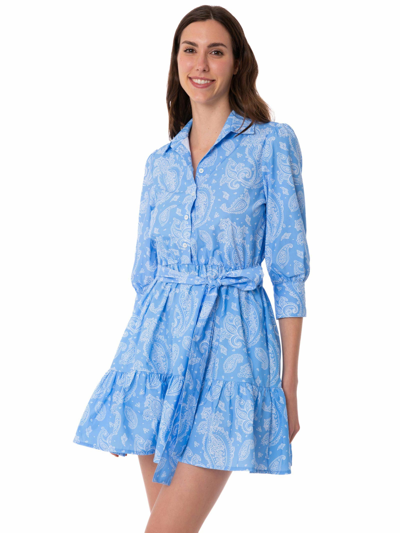 Shop Mc2 Saint Barth Paisley Print Cotton Short Dress Daisy In Blue